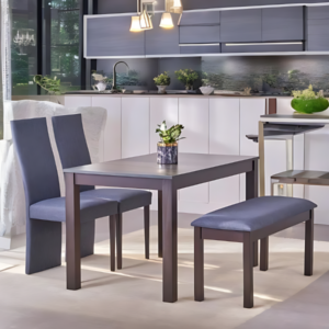 Top 3-Seater Dining Set with Chairs and Bench - Blue and Brown