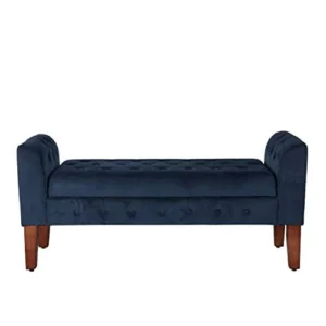 Storage Bench/Settee Blue Solid Glam Foam Cherry Finish Tufted