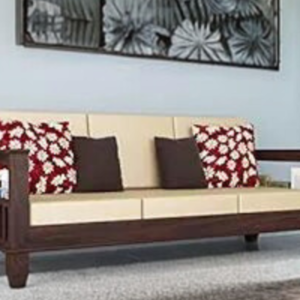 Wooden Solid Sheesham Wood 3 Seater Sofa Set with Cushions (3 Seater Sofa, Walnut Finish 2)