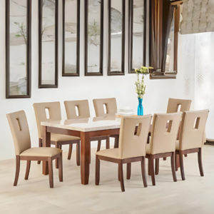 Marble Top 8-Seater Dining Set with Chairs - Beige