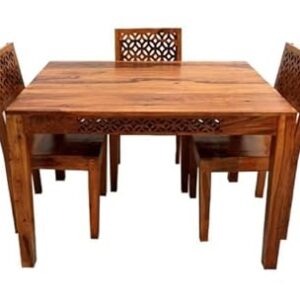 Solid Sheesham Wood 3 Seater Dining Table Set with 3 Chairs