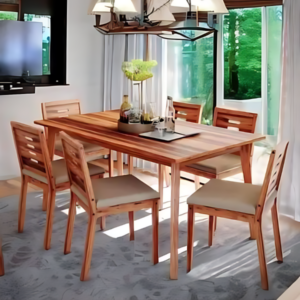 Solid Wood 6 Seater Dining Set (Finish Color -Natural Sheesham, Knock Down)
