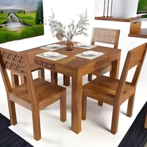 Dining Set For Dining Room Solid Wood 3 Seater Dining Set Finish Color -Honey