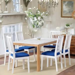 Art Marble Top 6-Seater Dining Set with Chairs - White