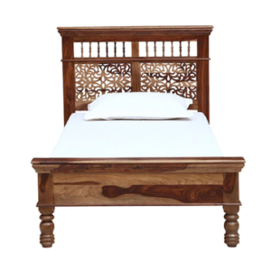 Solid Wood Single Size Non Storage Bed In Rustic Teak Finish