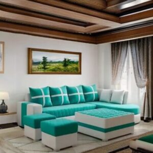 green Fabric 3 + 2 + 1 Sofa Set (LIGHT AQUA)