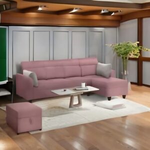 L Shape Lounger (Chaise) Set Fabric 5 Seater Sofa (Finish Color - Dusky Pink, Knock Down)