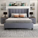 Upholstered Queen Size Bed, Ash Grey