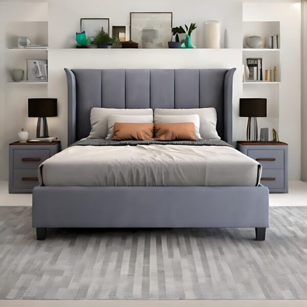 Upholstered Queen Size Bed, Ash Grey